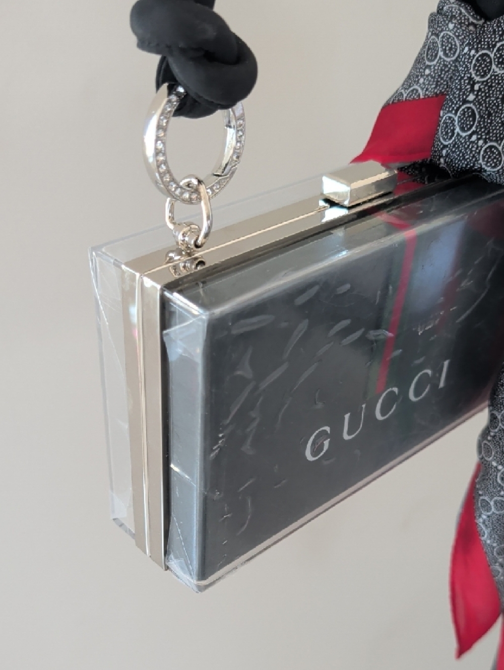 Black Box Upcycled Clutch with Red and Green Stripe - Picture 3 of 5